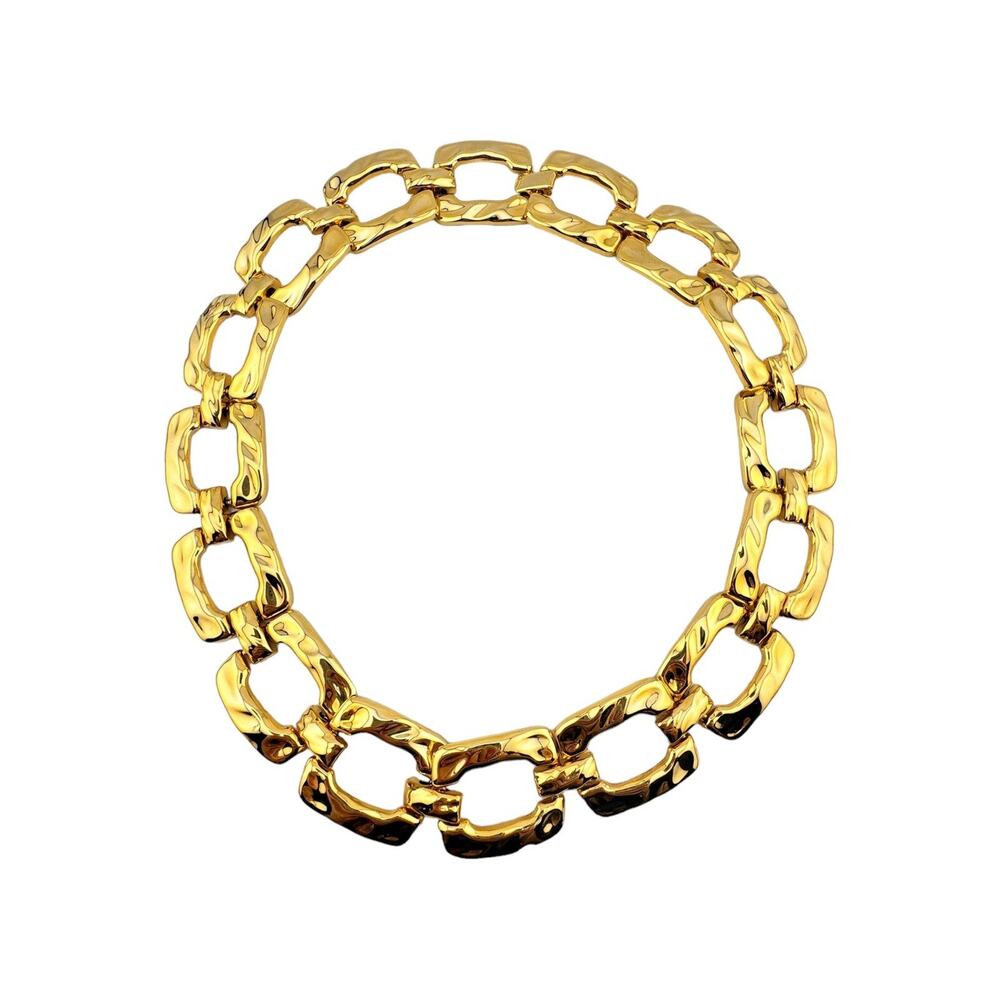 1980s Big Gold Chunky Square Chain Necklace 23”